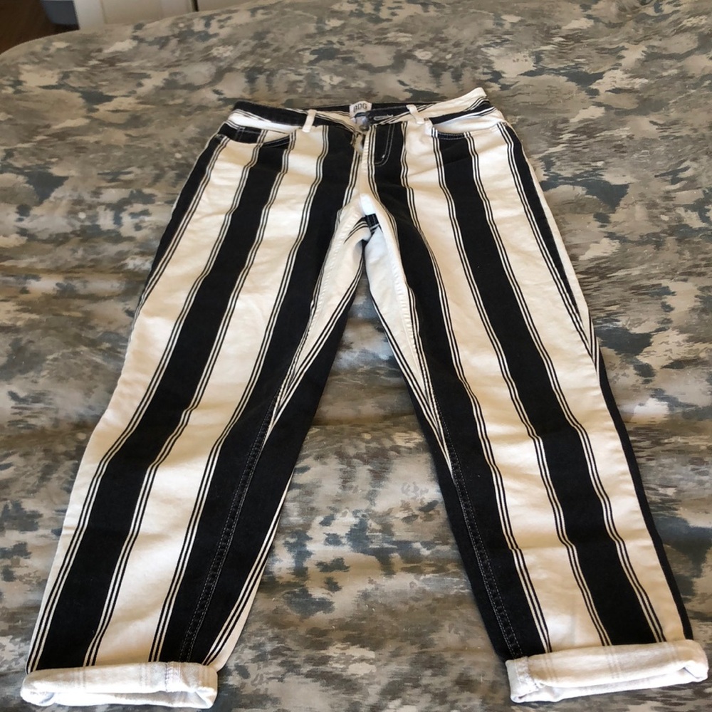Black and white striped jeans